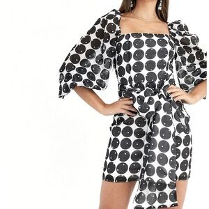 La Maison Talulah black and white Honeycomb print dress